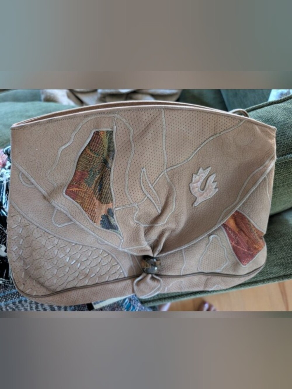 Vintage 80s SHARIF Oversized Patchwork Leather Clutch Bag MINT Condition - Picture 1 of 7